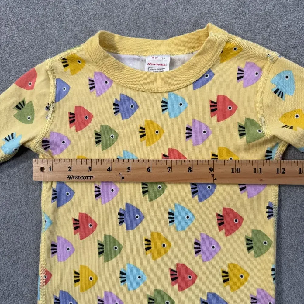 Hanna Andersson Kids 6-7 Organic Cotton Fish Print Pajama Top Short Sleeve